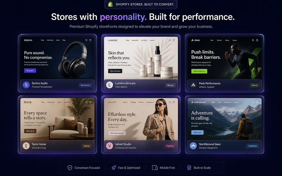Shopify storefront designs built for ecommerce brands